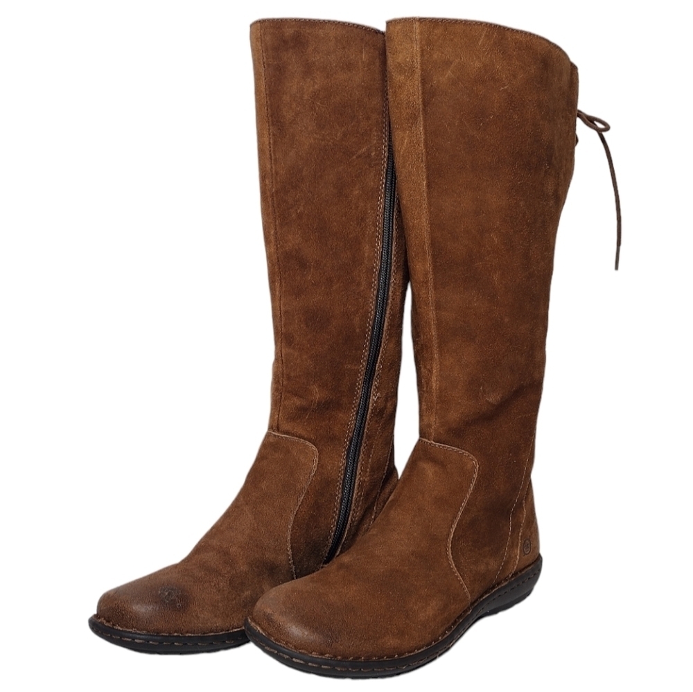 Born Caladium Brown Distressed Zip Tall Riding Over The Knee Boots Sz 6.5